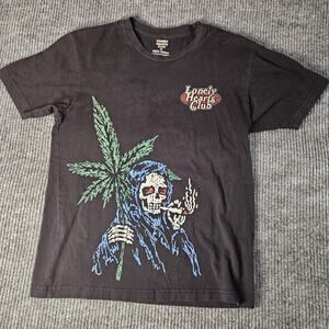 Lonely Hearts Club Shirt Mens Medium Black Skeleton Weed Leaf 420 Graphic Tee